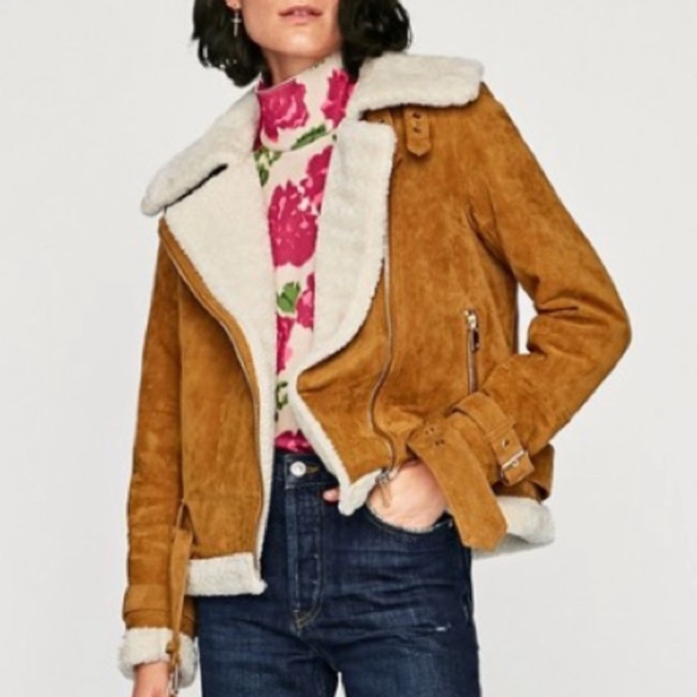 ZARA Suede tan Sherpa Moro jacket like new